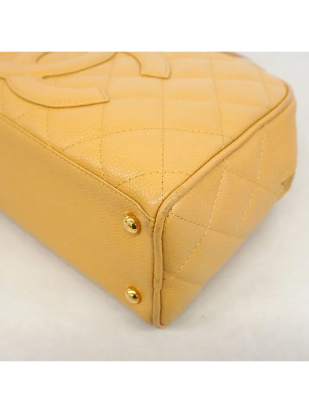 Chanel Handbag Quilted Caviar Leather Beige Gold